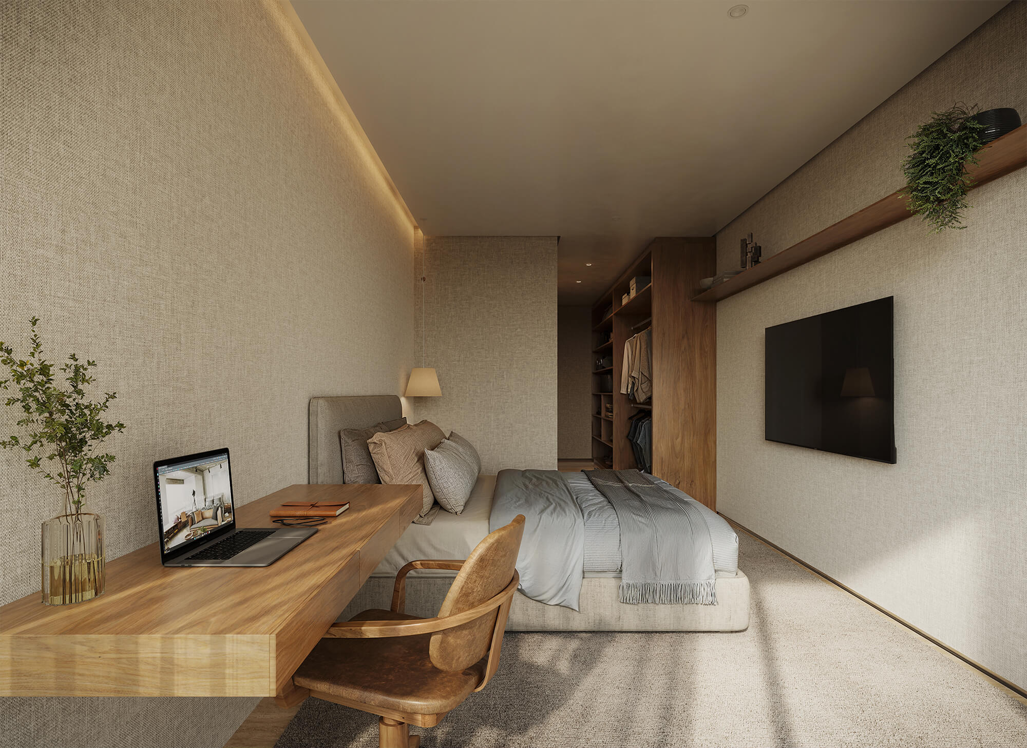 Quarto sofisticado com acabamentos de altíssimo padrão no Vieira 432 Ipanema